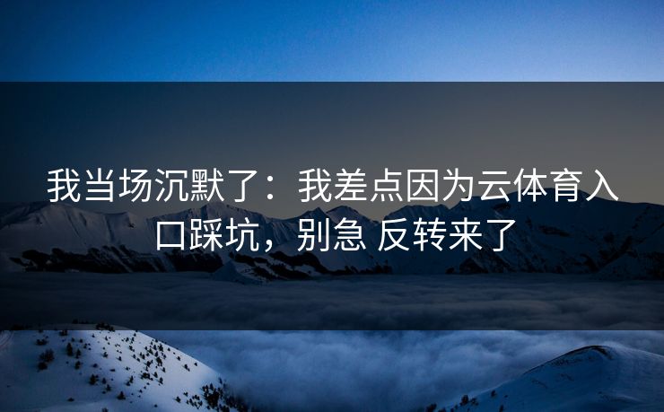 我当场沉默了：我差点因为云体育入口踩坑，别急 反转来了